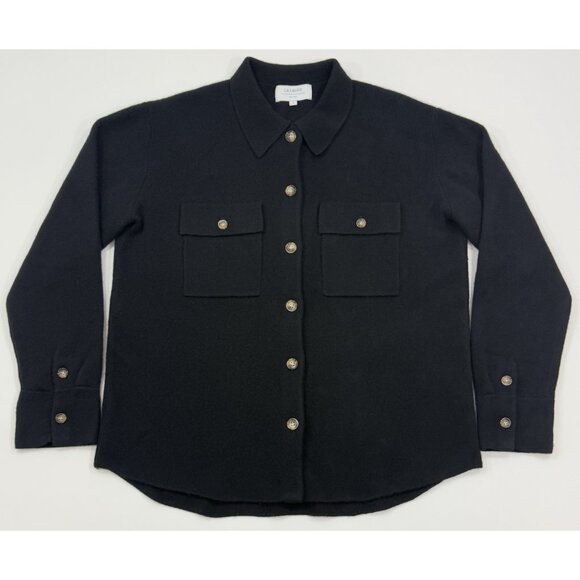 La Ligne Womens Jane Jacket Cashmere Wool Shirt Shacket Small Minimalist Black - Picture 1 of 11